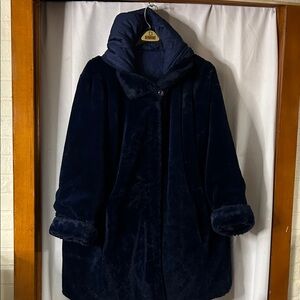 Dennis Bosso Navy Blue Faux Fur Coat 3X
